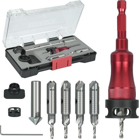 KEENTECH 10-in-1 Countersink Drill Bit Set with A Screwdriver Bit, 2.8/3.2/3.5/4.0 mm Drill Dia x 8/10 mm Countersink Dia, M2 HSS Countersink Bits for #4-#10 Screws, Chamfer Tool Includ in Saudi Arabia