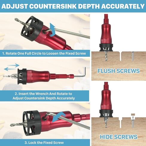 KEENTECH 10-in-1 Countersink Drill Bit Set with A Screwdriver Bit, 2.8/3.2/3.5/4.0 mm Drill Dia x 8/10 mm Countersink Dia, M2 HSS Countersink Bits for #4-#10 Screws, Chamfer Tool Includ in Saudi Arabia
