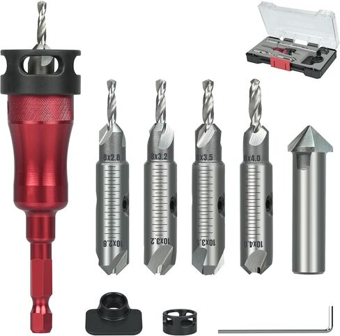 KEENTECH 10-in-1 Countersink Drill Bit Set with A Screwdriver Bit, 2.8/3.2/3.5/4.0 mm Drill Dia x 8/10 mm Countersink Dia, M2 HSS Countersink Bits for #4-#10 Screws, Chamfer Tool Includ in Saudi Arabia
