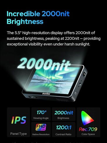 GODOX GM6S Pro 5.5inch Camera Field Monitor, 4K HDMI Camera Monitor, 2000nit±10% Ultra Bright Video Monitors, 1920x1080 IPS Touch Screen, Input & Output 3D LUT, All-Metal Body, with Foldable Sunshade in Saudi Arabia