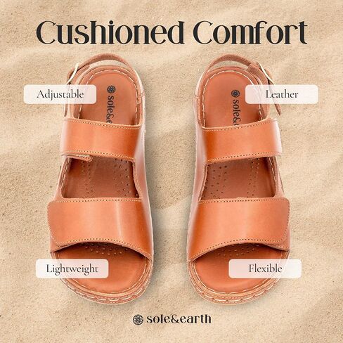 Sandals Women Sole & Earth Womens Sandals | Adjustable Velcro & Buckle Comfort Leather Flats Women Dress Shoes for Women in Saudi Arabia