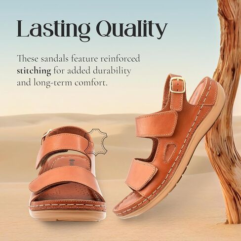 Sandals Women Sole & Earth Womens Sandals | Adjustable Velcro & Buckle Comfort Leather Flats Women Dress Shoes for Women in Saudi Arabia