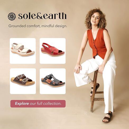 Sandals Women Sole & Earth Womens Sandals | Adjustable Velcro & Buckle Comfort Leather Flats Women Dress Shoes for Women in Saudi Arabia