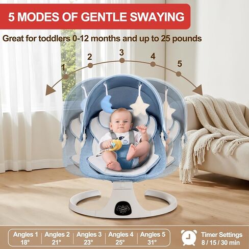 Baby Swing 3 in 1 Multifunctional Infant Rocker, Portable with Remote Control, 5-Point Seat Belt, 5 Auto Rocking, 3 Speed Timer, Electric with Music (0-12 Months) (Grey) in Saudi Arabia