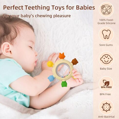 Baby Teething Toys Teething Rings Silicone Teethers for Babies 6-12 Months Baby Rattles & Plush Rings Sensory Toys for Soothing Sore Gums for Newborn Infant Essentials (Animals) in Kuwait
