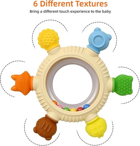 Baby Teething Toys Teething Rings Silicone Teethers for Babies 6-12 Months Baby Rattles & Plush Rings Sensory Toys for Soothing Sore Gums for Newborn Infant Essentials (Animals) in Kuwait