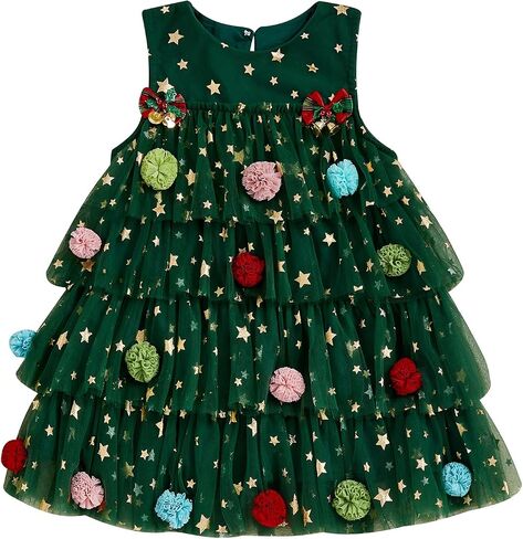 Toddler Baby Girl Christmas Dress Little Girl Sleeveless Star Layered Tulle Tutu Dress Christmas Tree Outfits in Saudi Arabia