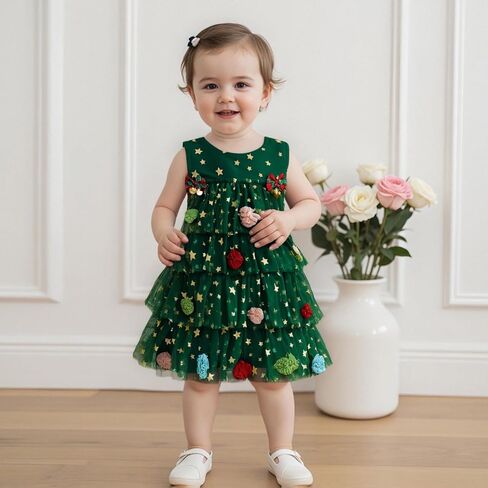 Toddler Baby Girl Christmas Dress Little Girl Sleeveless Star Layered Tulle Tutu Dress Christmas Tree Outfits in Saudi Arabia