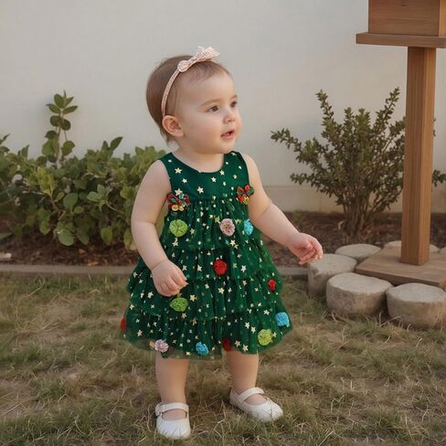 Toddler Baby Girl Christmas Dress Little Girl Sleeveless Star Layered Tulle Tutu Dress Christmas Tree Outfits in Saudi Arabia