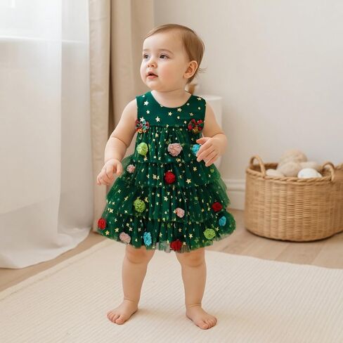 Toddler Baby Girl Christmas Dress Little Girl Sleeveless Star Layered Tulle Tutu Dress Christmas Tree Outfits in Saudi Arabia