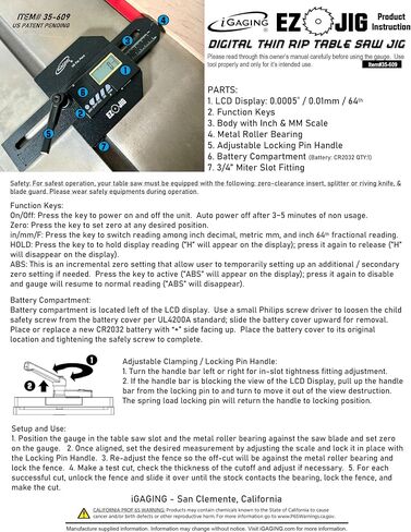 iGAGING Digital Thin Rip Jig Table Saw Jig, LCD Digital inch,mm, 64th Fractional Measuring, Extreme Accuracy, for 3/4" Slot, #35-609 in Saudi Arabia