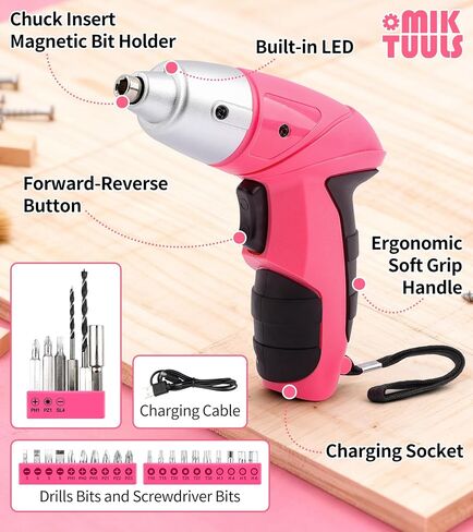 Electric Screwdriver 58pc Tool Set, Cordless & Rechargeable 3.6V Small Power Screwdriver Home Tool Kit Set with Compact Hand Box, Pink in Saudi Arabia