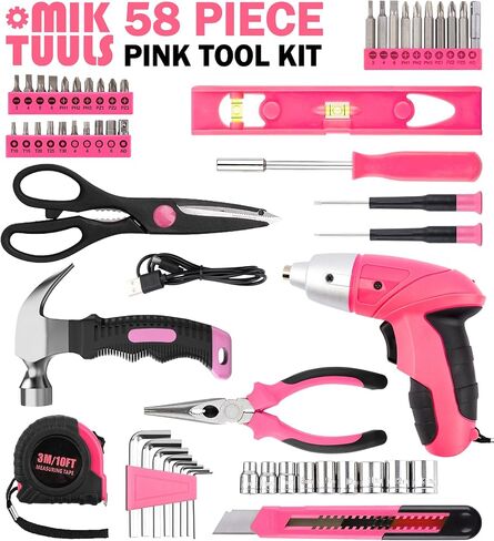 Electric Screwdriver 58pc Tool Set, Cordless & Rechargeable 3.6V Small Power Screwdriver Home Tool Kit Set with Compact Hand Box, Pink in Saudi Arabia