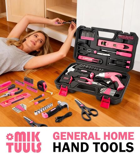 Electric Screwdriver 58pc Tool Set, Cordless & Rechargeable 3.6V Small Power Screwdriver Home Tool Kit Set with Compact Hand Box, Pink in Saudi Arabia