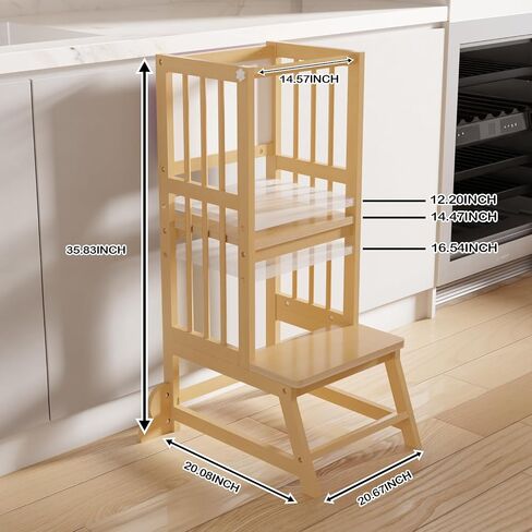 Toddler Standing Tower, Wooden Toddler Kitchen Step Stool, Adjustable Height Toddlers Tower for Kitchen and Living Room Countertops, with Removable Safety Railings, and Easy-to-Clean Surface in Saudi Arabia