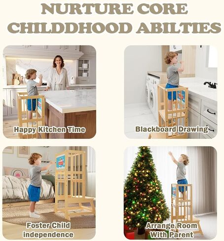 Toddler Standing Tower, Wooden Toddler Kitchen Step Stool, Adjustable Height Toddlers Tower for Kitchen and Living Room Countertops, with Removable Safety Railings, and Easy-to-Clean Surface in Saudi Arabia
