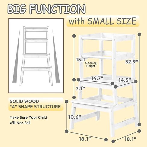 مقعد خطوة للمطبخ للأطفال الصغار مع حاجز أمان، برج خشبي واقف للأطفال الصغار، مساعد تعليم مونتيسوري مع هيكل مضاد للطرف لحمام المطبخ، مضاد للانزلاق، أبيض in Kuwait