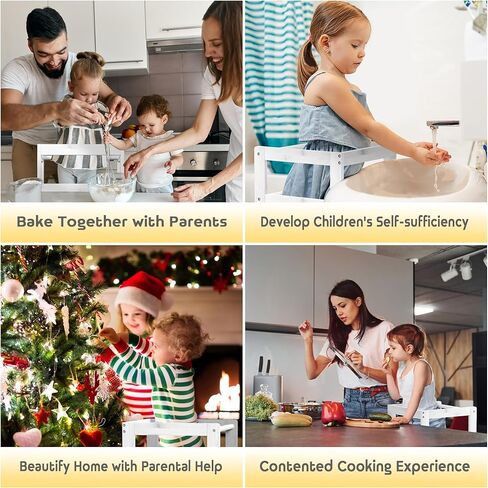 مقعد خطوة للمطبخ للأطفال الصغار مع حاجز أمان، برج خشبي واقف للأطفال الصغار، مساعد تعليم مونتيسوري مع هيكل مضاد للطرف لحمام المطبخ، مضاد للانزلاق، أبيض in Kuwait