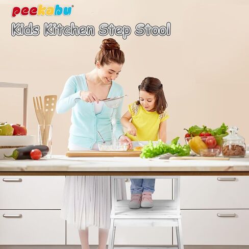 مقعد خطوة للمطبخ للأطفال الصغار مع حاجز أمان، برج خشبي واقف للأطفال الصغار، مساعد تعليم مونتيسوري مع هيكل مضاد للطرف لحمام المطبخ، مضاد للانزلاق، أبيض in Kuwait