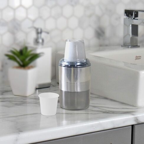 nu steel Triune Dixie Cup Modern Sleek Metal Compact Small Disposable Paper Cup Dispenser Storage Holder for Rinsing for Bathroom Vanity Countertops, fits 3 oz. Paper Cups, 3 Tone Finish (DC06-VC) in Saudi Arabia