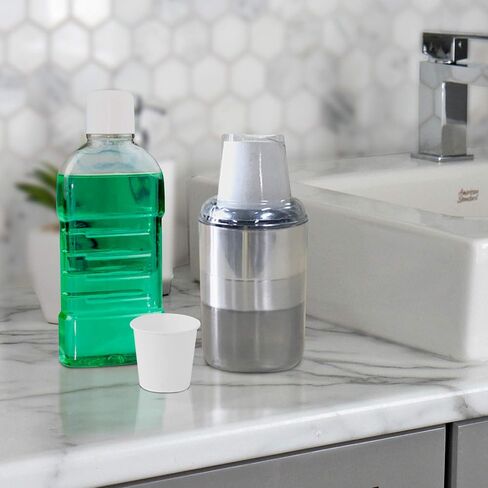 nu steel Triune Dixie Cup Modern Sleek Metal Compact Small Disposable Paper Cup Dispenser Storage Holder for Rinsing for Bathroom Vanity Countertops, fits 3 oz. Paper Cups, 3 Tone Finish (DC06-VC) in Saudi Arabia