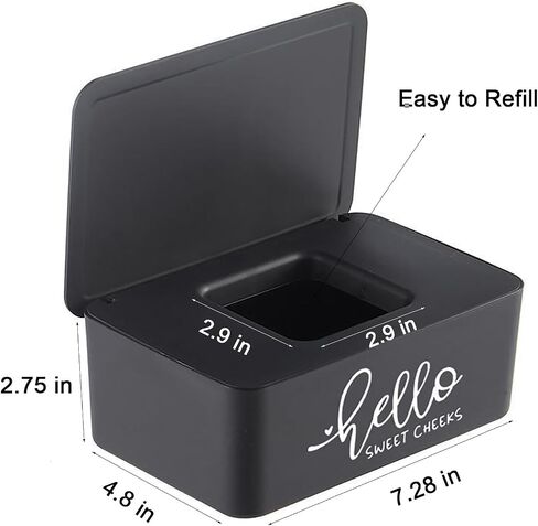 Hello Sweet Cheeks Baby Wipes Dispenser for Bathroom 7.28" L x 4.80" W x 2.75" H Refillable Flushable Wipes Container Holder with Sealing Design Lid (Black) in Kuwait