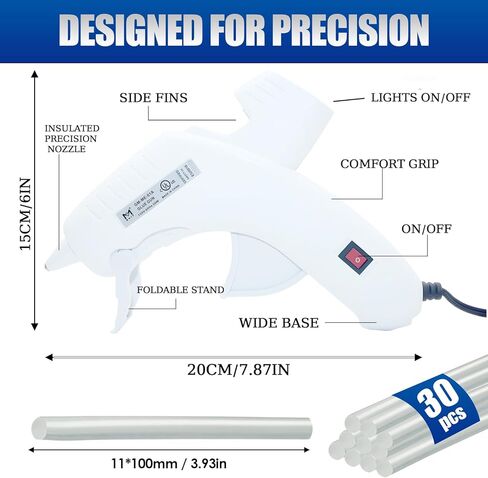 Professional Hot Glue Gun Kit - Fast Heating Corded Glue Gun with 30pcs Glue Sticks, Anti-Clog Nozzle for DIY Crafts, Home Repair, Woodworking, Sealing and School Projects in Saudi Arabia