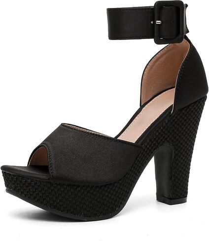 Women's Platform Pumps Block Heels Sandals Peep Toe Ankle Strap Dress Wedding Shoes in Saudi Arabia