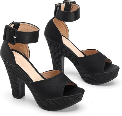 Women's Platform Pumps Block Heels Sandals Peep Toe Ankle Strap Dress Wedding Shoes in Saudi Arabia