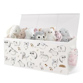 Extra Large Collapsible Toy Box with Lids, Sturdy Storage Organizer for Kids, 38"x16"x13" Toy Chest for Playroom, Nursery, Bedroom, Living Room (Animal Sketches) in Kuwait