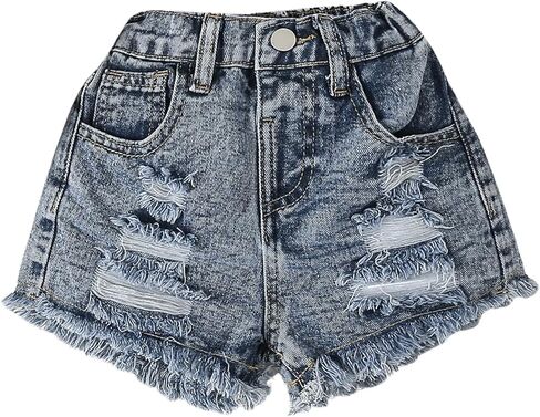 Verdusa Toddler Girl's Distressed Ripped Jeans Summer Streetwear Denim Shorts with Pockets Dark Wash 5 Years in Saudi Arabia