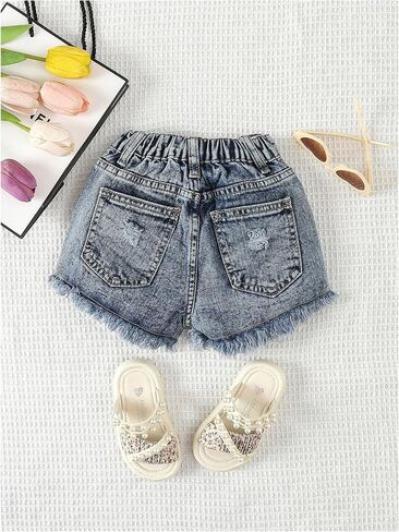 Verdusa Toddler Girl's Distressed Ripped Jeans Summer Streetwear Denim Shorts with Pockets Dark Wash 5 Years in Saudi Arabia