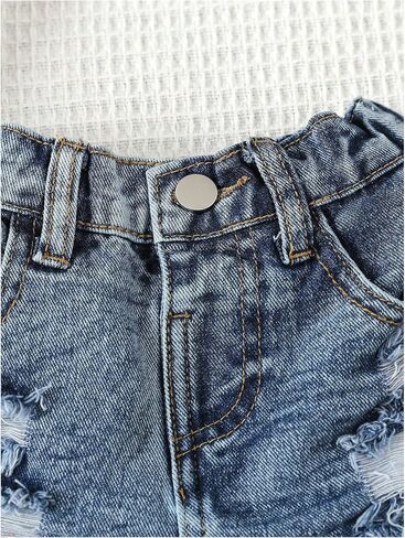 Verdusa Toddler Girl's Distressed Ripped Jeans Summer Streetwear Denim Shorts with Pockets Dark Wash 5 Years in Saudi Arabia