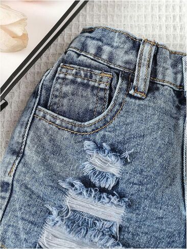 Verdusa Toddler Girl's Distressed Ripped Jeans Summer Streetwear Denim Shorts with Pockets Dark Wash 5 Years in Saudi Arabia