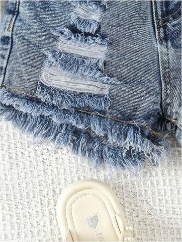 Verdusa Toddler Girl's Distressed Ripped Jeans Summer Streetwear Denim Shorts with Pockets Dark Wash 5 Years in Saudi Arabia