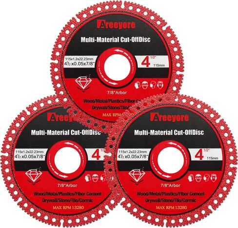 4.5" Diamond Multi-Material Cut Off Wheel for Angle Grinder, 7/8" Arbor, Long-Life Low-Spark Cutting Disc for Metal, Wood, Plastic, Tile, Stone and Fiber Cement – Fast Clean Cuts – 3 Pack in Saudi Arabia