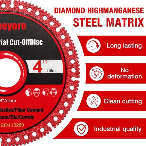 4.5" Diamond Multi-Material Cut Off Wheel for Angle Grinder, 7/8" Arbor, Long-Life Low-Spark Cutting Disc for Metal, Wood, Plastic, Tile, Stone and Fiber Cement – Fast Clean Cuts – 3 Pack in Saudi Arabia