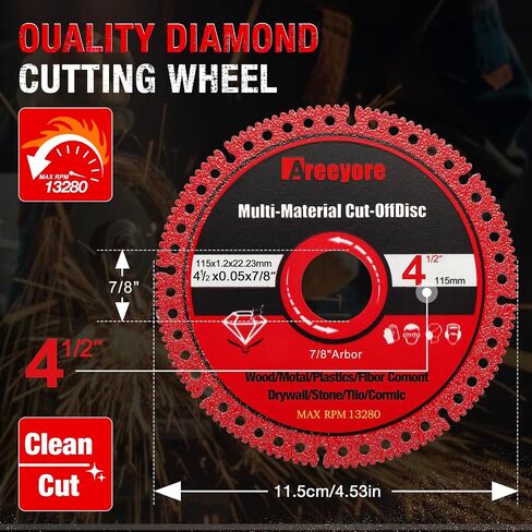 4.5" Diamond Multi-Material Cut Off Wheel for Angle Grinder, 7/8" Arbor, Long-Life Low-Spark Cutting Disc for Metal, Wood, Plastic, Tile, Stone and Fiber Cement – Fast Clean Cuts – 3 Pack in Saudi Arabia