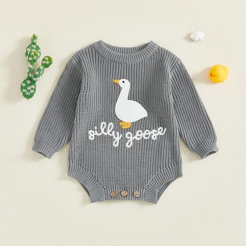 Newborn Baby Girl Boy Sweater Romper Silly Goose Embroidery Knit Long Sleeve Onesie Bodysuit Fall Winter Clothes in Saudi Arabia