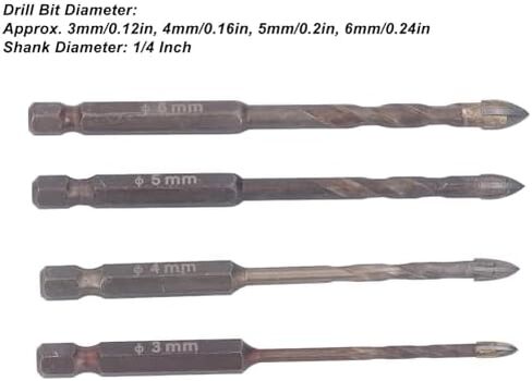 4PCS Masonry Drill Bit 3mm 4mm 5mm 6mm Concrete Drilling Bit Set for Tile Slate Glass Plastic in Saudi Arabia