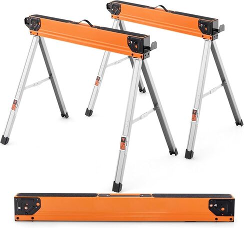 IRONMAX Saw Horses 2 حزمة قابلة للطي، خيول عمل فولاذية شديدة التحمل مع أوتاد قابلة للطي وأذرع دعم 2 × 4، مجموعة محمولة بسعة 2200 رطل مكونة من 2 منشار مع أرجل مفتوحة سريعة للأعمال الخشبية in Kuwait