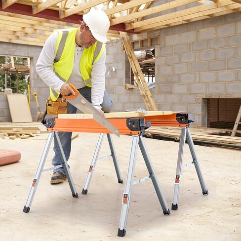 IRONMAX Saw Horses 2 حزمة قابلة للطي، خيول عمل فولاذية شديدة التحمل مع أوتاد قابلة للطي وأذرع دعم 2 × 4، مجموعة محمولة بسعة 2200 رطل مكونة من 2 منشار مع أرجل مفتوحة سريعة للأعمال الخشبية in Kuwait