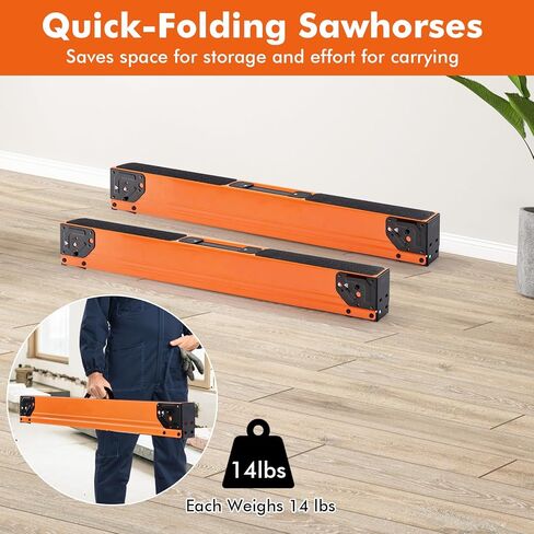 IRONMAX Saw Horses 2 حزمة قابلة للطي، خيول عمل فولاذية شديدة التحمل مع أوتاد قابلة للطي وأذرع دعم 2 × 4، مجموعة محمولة بسعة 2200 رطل مكونة من 2 منشار مع أرجل مفتوحة سريعة للأعمال الخشبية in Kuwait