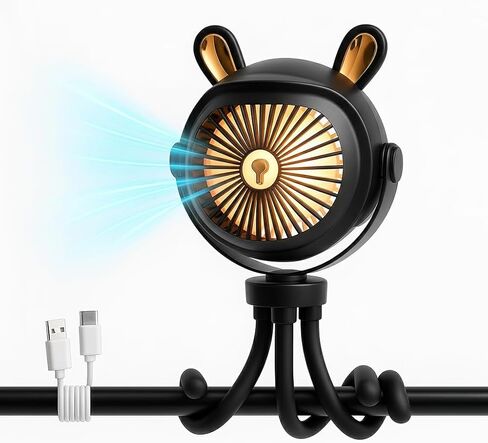 Stroller Fan for Baby with LED Light – Portable Clip-On Fan with Flexible Tripod Legs, USB Rechargeable, 3 Speeds, 120 Minutes Battery Life, Quiet Cooling for Travel, Nursery & Car Seat in Saudi Arabia