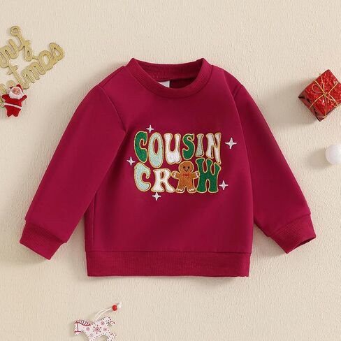 Cousin Crew Shirts Toddler Boys Girls Christmas Sweatshirt Gingerbread Man Print Long Sleeve Crew Neck Pullovers in Saudi Arabia