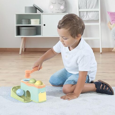 DOLU: الكرات المتدحرجة - لعبة الجنيه واللعب، مقعد مع منحدر دحرجة مثير، مطرقة مطرقة، 3 كرات، ألوان باستيل ناعمة، الدفع والإمساك، للأطفال والصغار بعمر 18 شهرًا فما فوق in Kuwait