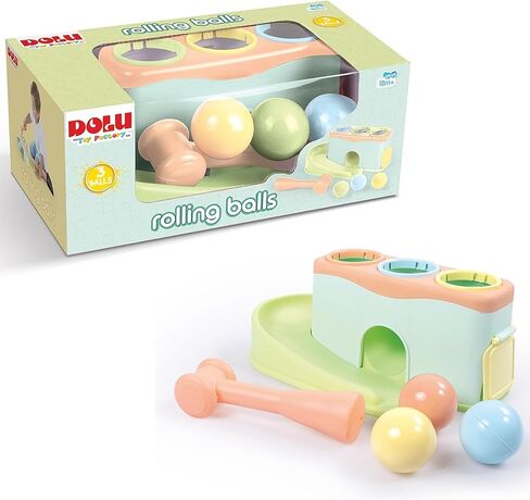 DOLU: الكرات المتدحرجة - لعبة الجنيه واللعب، مقعد مع منحدر دحرجة مثير، مطرقة مطرقة، 3 كرات، ألوان باستيل ناعمة، الدفع والإمساك، للأطفال والصغار بعمر 18 شهرًا فما فوق in Kuwait