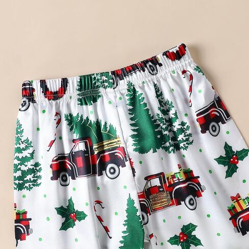 fyclemt Toddler Baby Boys Girls Silk Pajamas Set Christmas Tree Santa Button Down Shirts Pants Pjs Satin nightgown Sleepwear in Kuwait