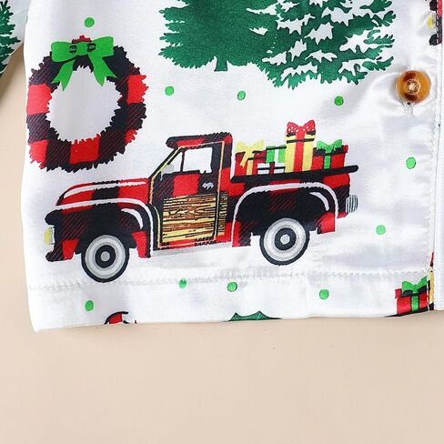 fyclemt Toddler Baby Boys Girls Silk Pajamas Set Christmas Tree Santa Button Down Shirts Pants Pjs Satin nightgown Sleepwear in Kuwait