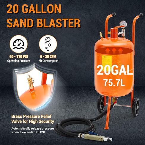 20 Gallon Sand Blaster, 60-110 PSI High Pressure Sand Blaster, Portable Abrasive Blasting Tank, Air Sand Blasting Kit with 4 Ceramic Nozzles and Oil-Water Separator for Paint, Stain, Rust Removal in Saudi Arabia